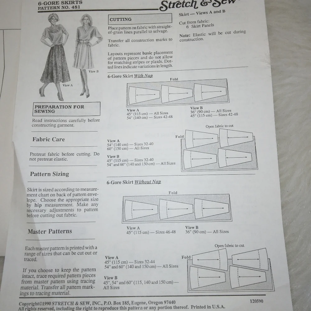 STRETCH & SEW 481 Six Gore Skirt Hip Size 32-48, Ann Person Collectibles